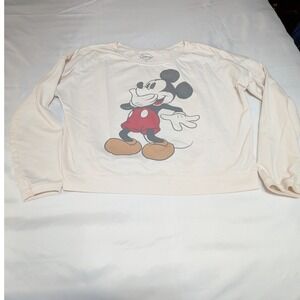 Disney Mickey Mouse Sweatshirt Junior L 11/13 Cream Graphic Print Long Sleeve